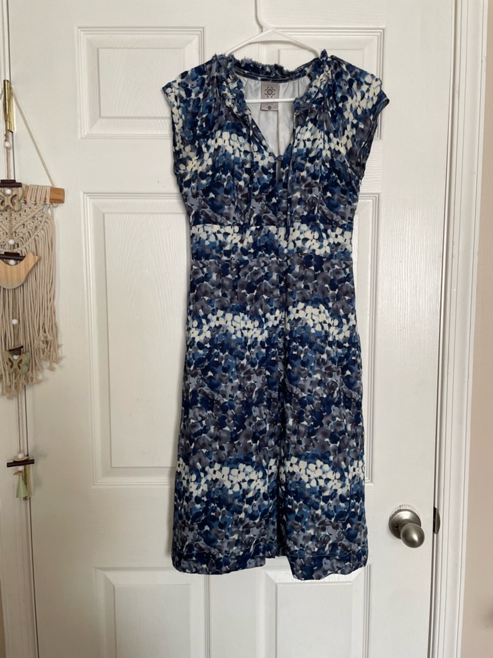 Modbe 100% Cotton Womens XS Blue Dots Short Sleeve Midi Dress